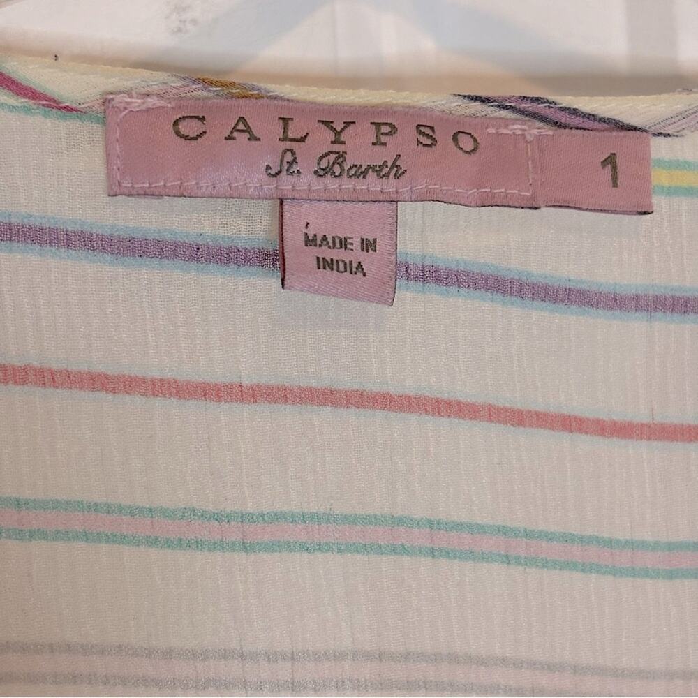 Calypso St. Barth White Multi Color Stripe Silk T… - image 7